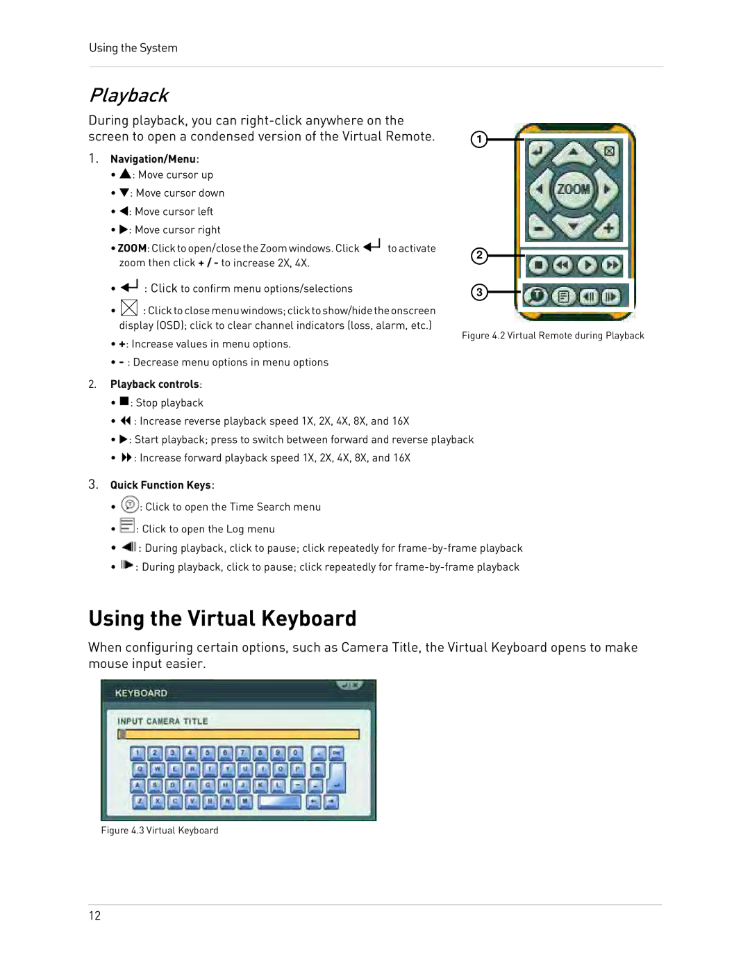 Epson DH200 instruction manual Using the Virtual Keyboard, Playback 