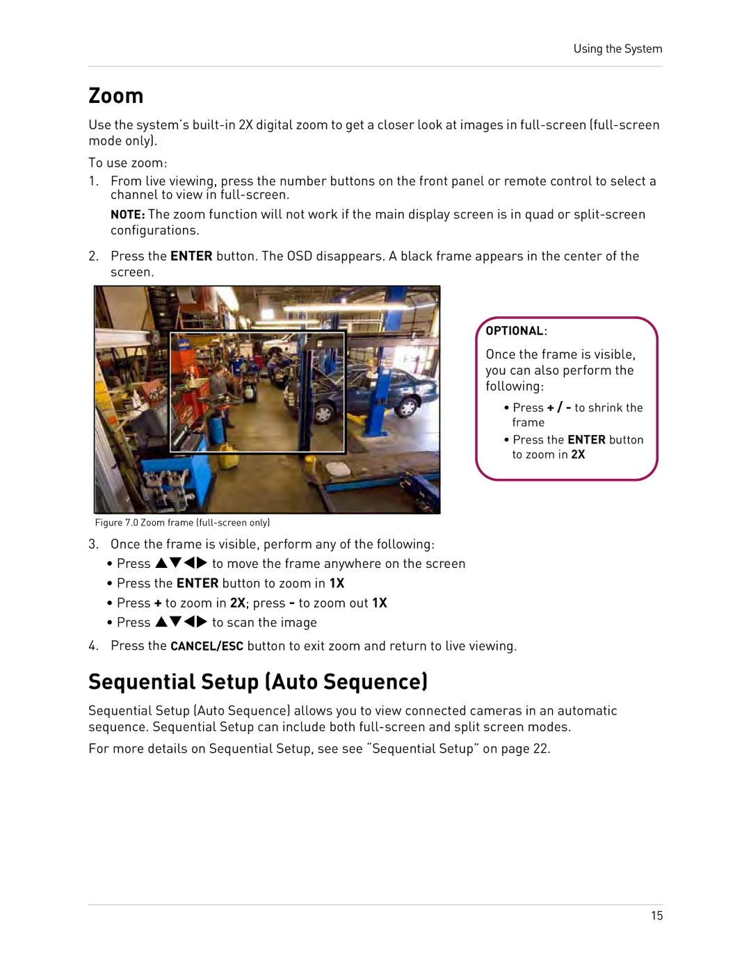 Epson DH200 instruction manual Zoom, Sequential Setup Auto Sequence 