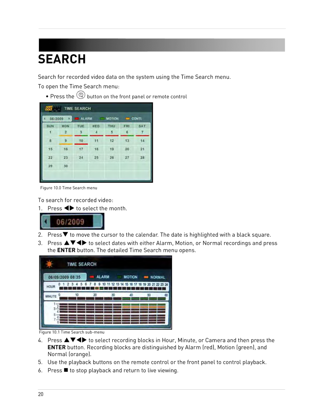 Epson DH200 instruction manual Time Search menu 