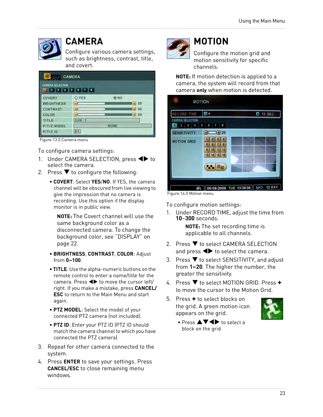 Epson DH200 instruction manual Camera, Motion 