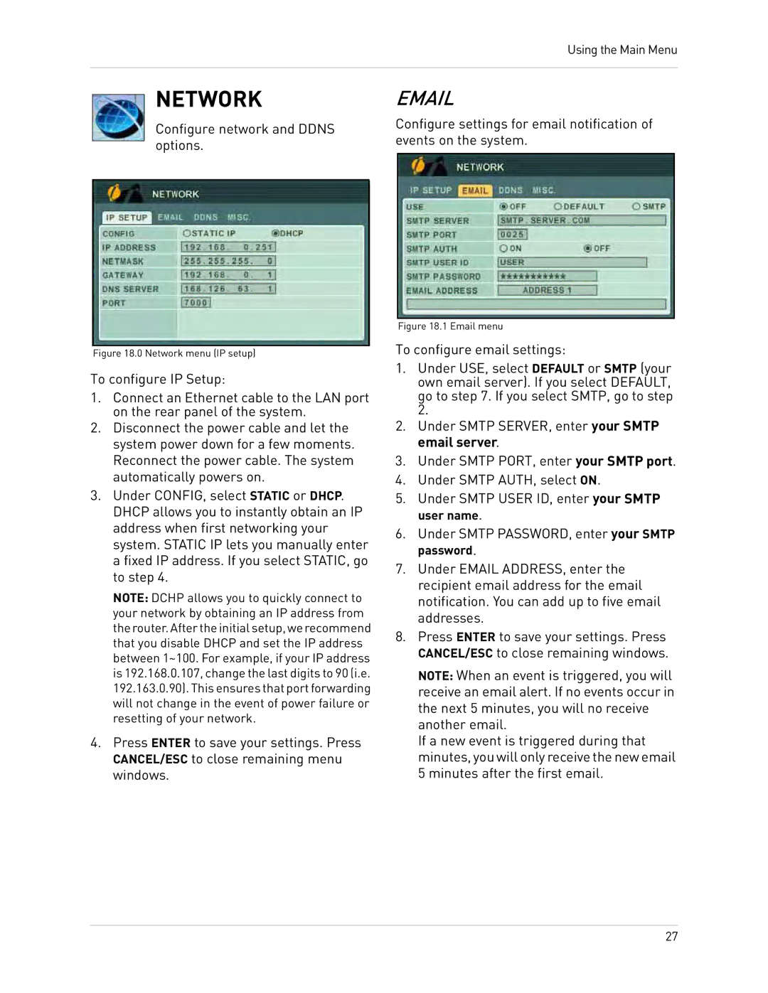 Epson DH200 instruction manual Network menu IP setup 