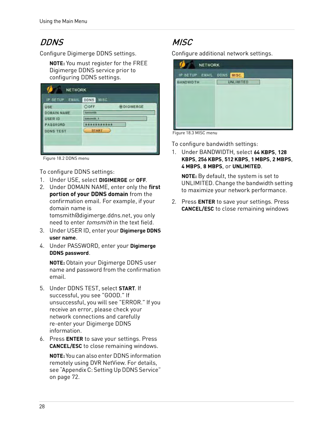 Epson DH200 Configure Digimerge Ddns settings, Configure additional network settings, To configure bandwidth settings 