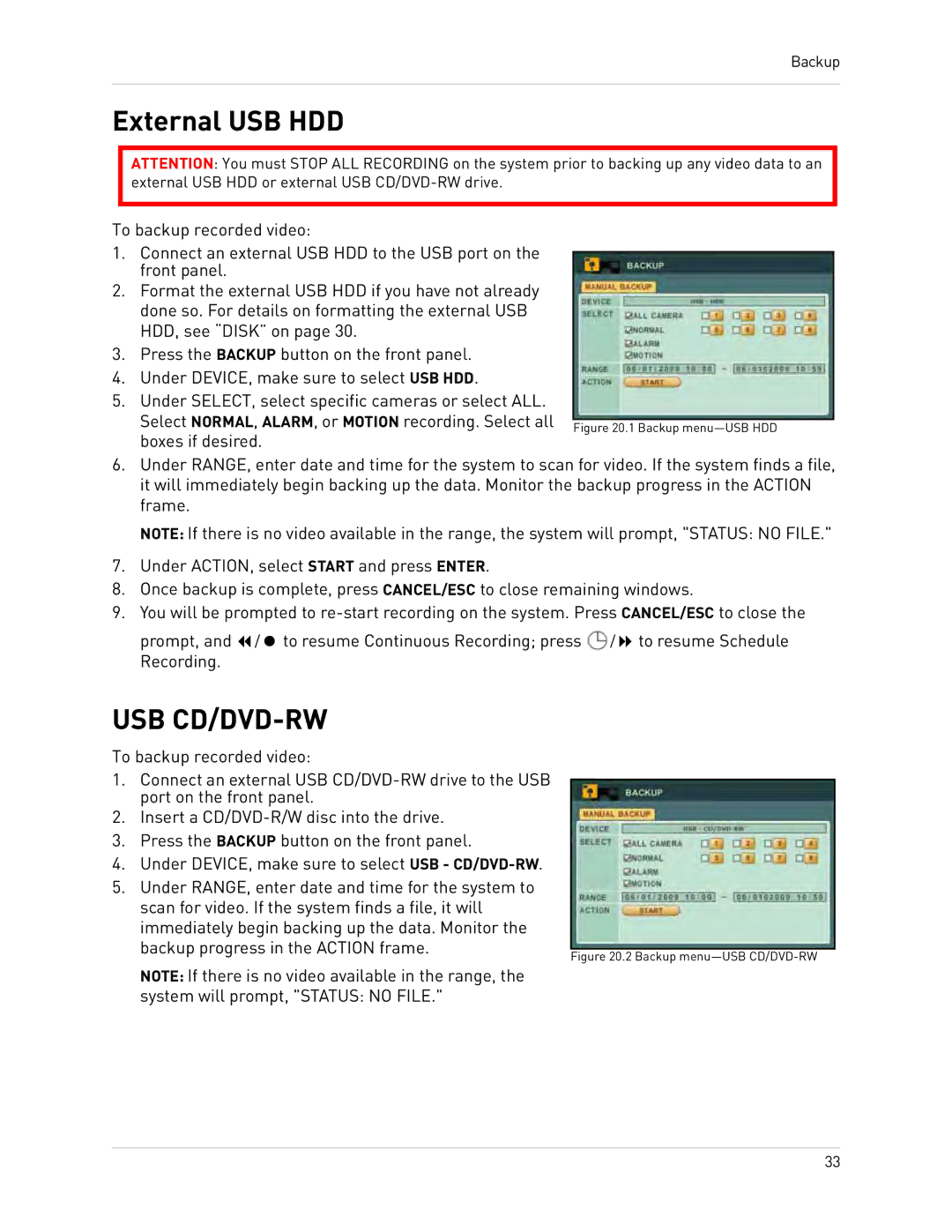 Epson DH200 instruction manual External USB HDD, Usb Cd/Dvd-Rw, System will prompt, Status no File 