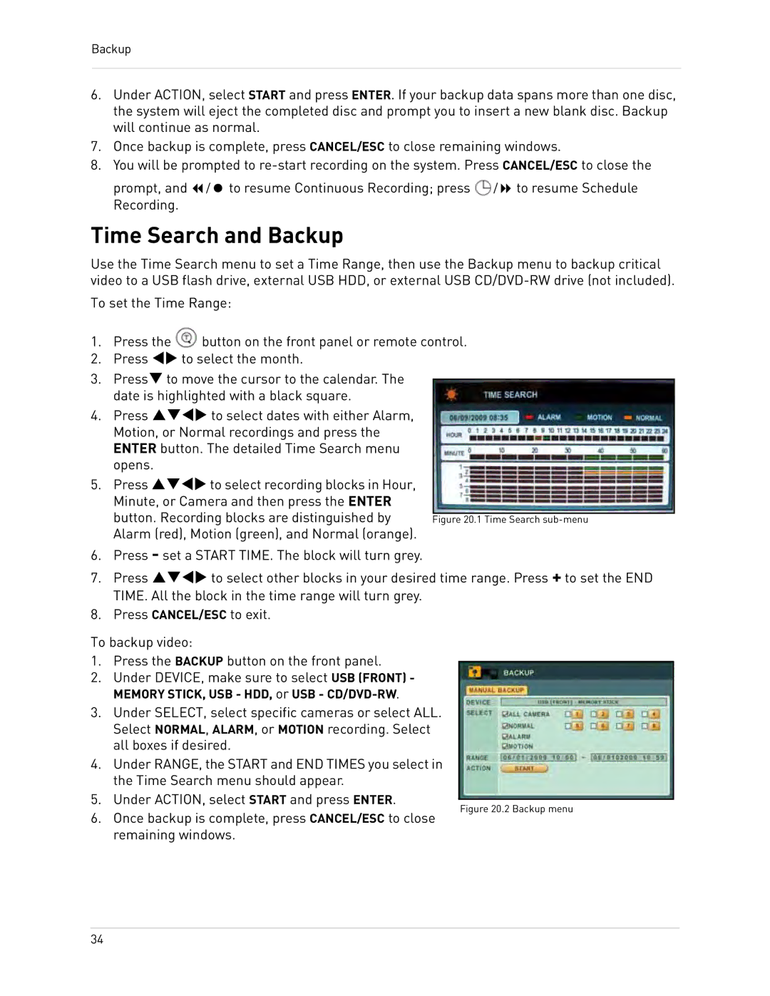 Epson DH200 instruction manual Time Search and Backup, Backup menu 