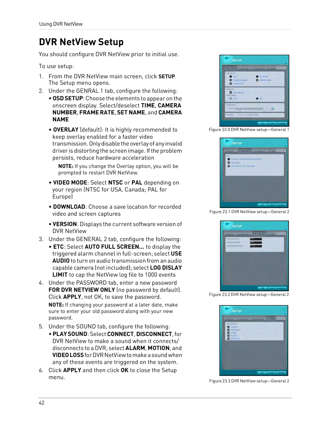 Epson DH200 instruction manual DVR NetView Setup, Under the Sound tab, configure the following 