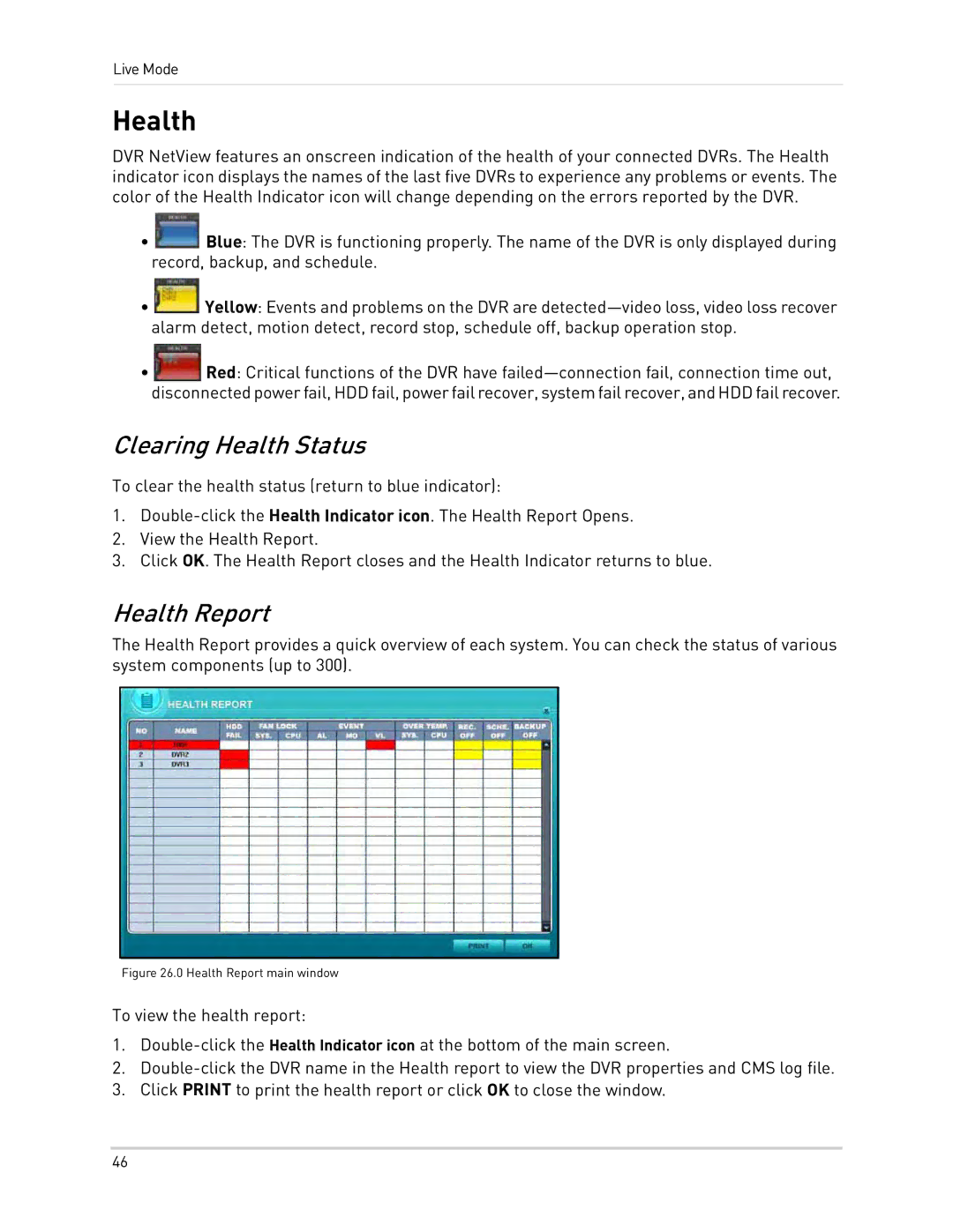 Epson DH200 instruction manual Clearing Health Status, Health Report 