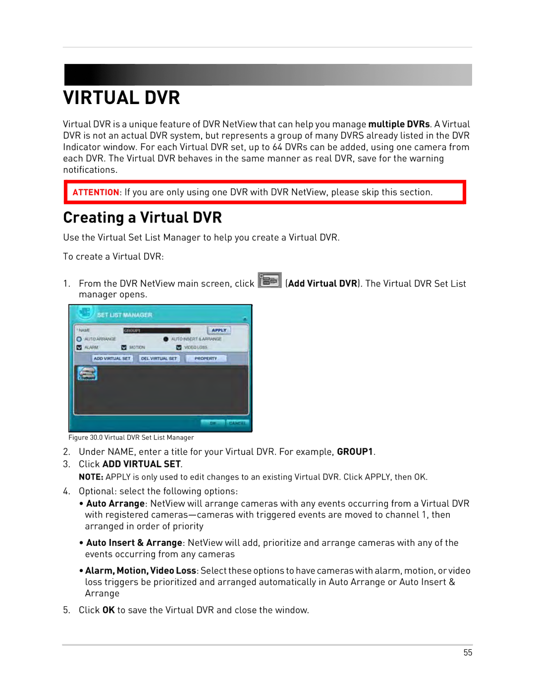 Epson DH200 instruction manual Creating a Virtual DVR 