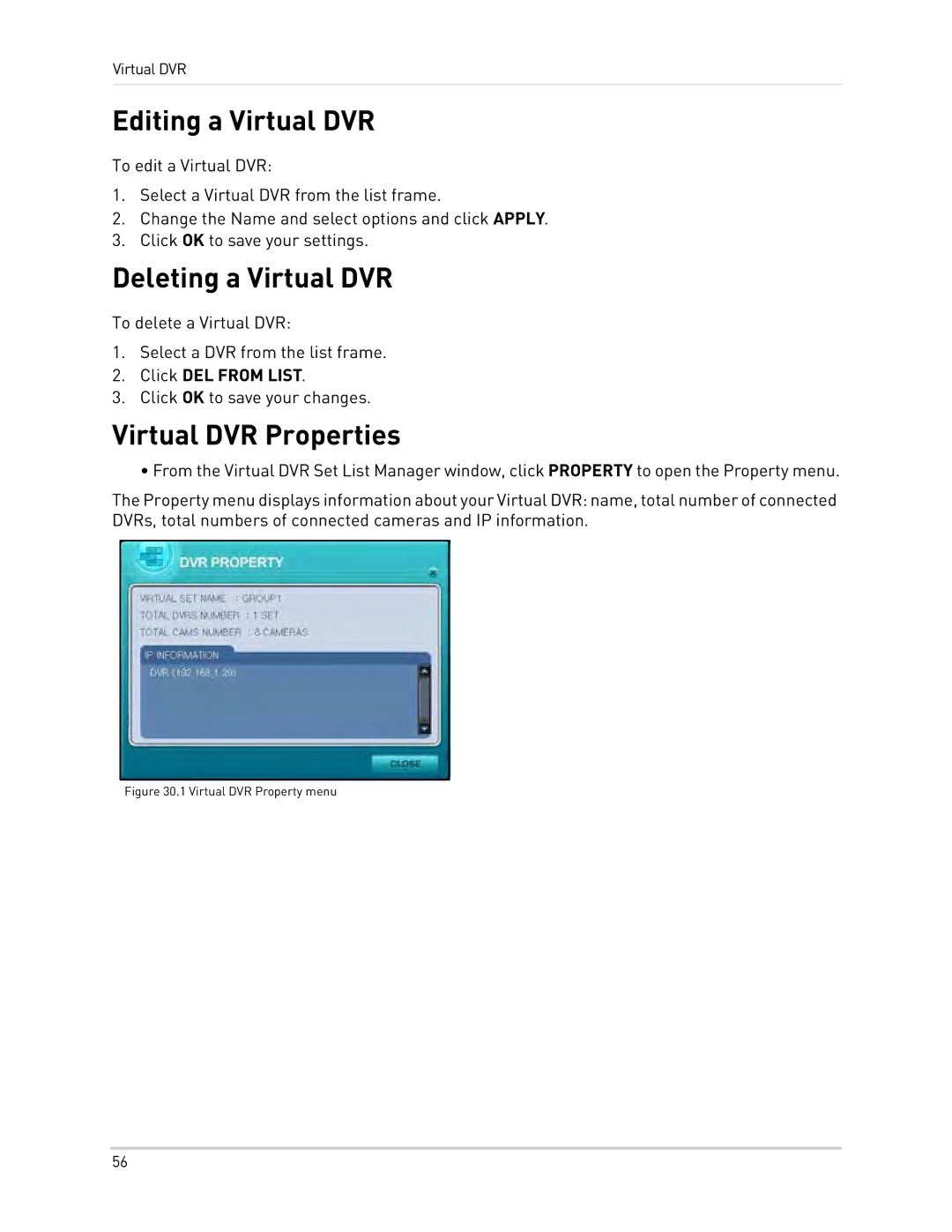 Epson DH200 instruction manual Editing a Virtual DVR, Deleting a Virtual DVR, Virtual DVR Properties 