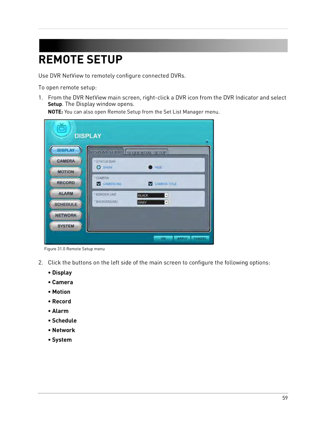 Epson DH200 instruction manual Remote Setup menu 