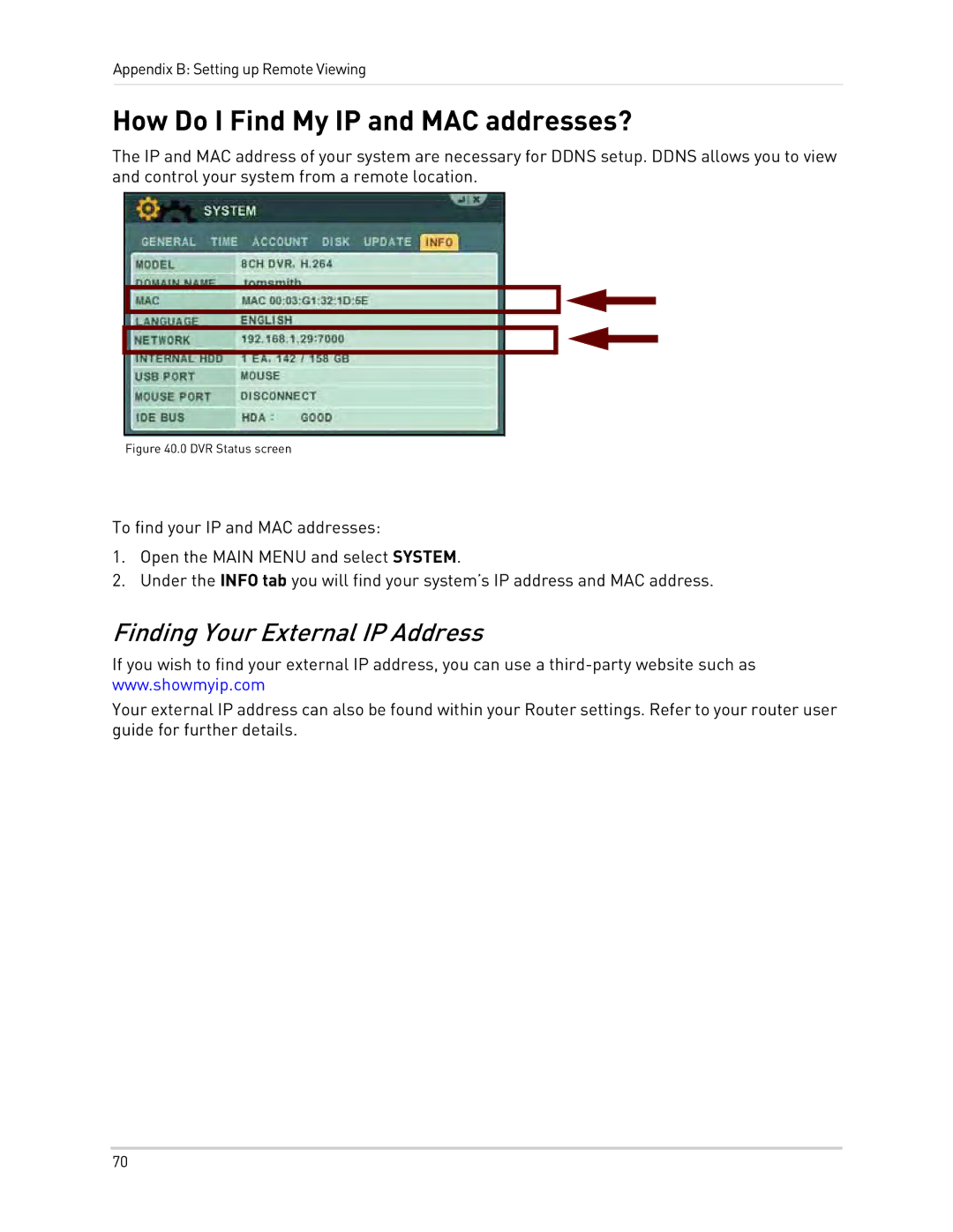 Epson DH200 instruction manual How Do I Find My IP and MAC addresses?, Finding Your External IP Address 