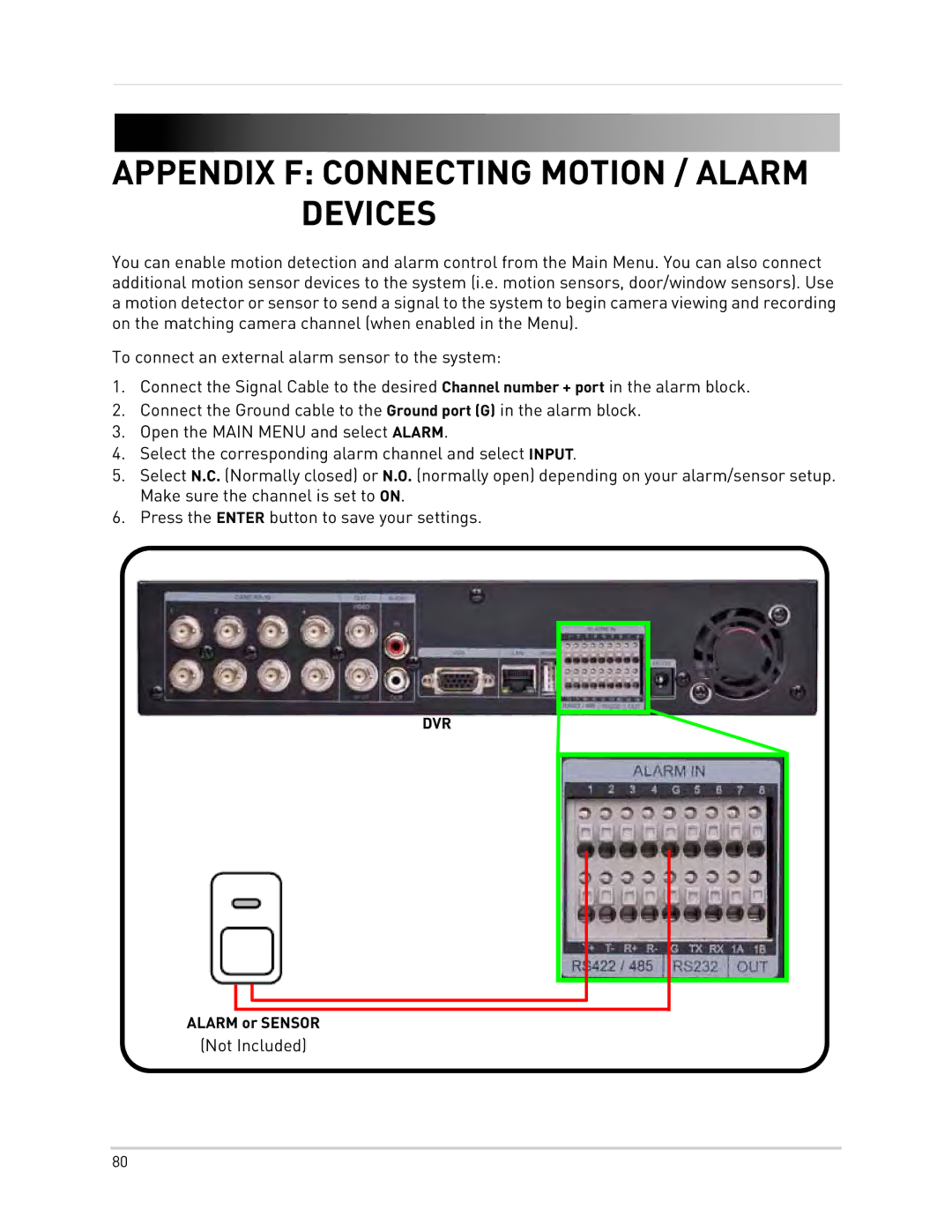 Epson DH200 instruction manual Appendix F Connecting Motion / Alarm Devices 