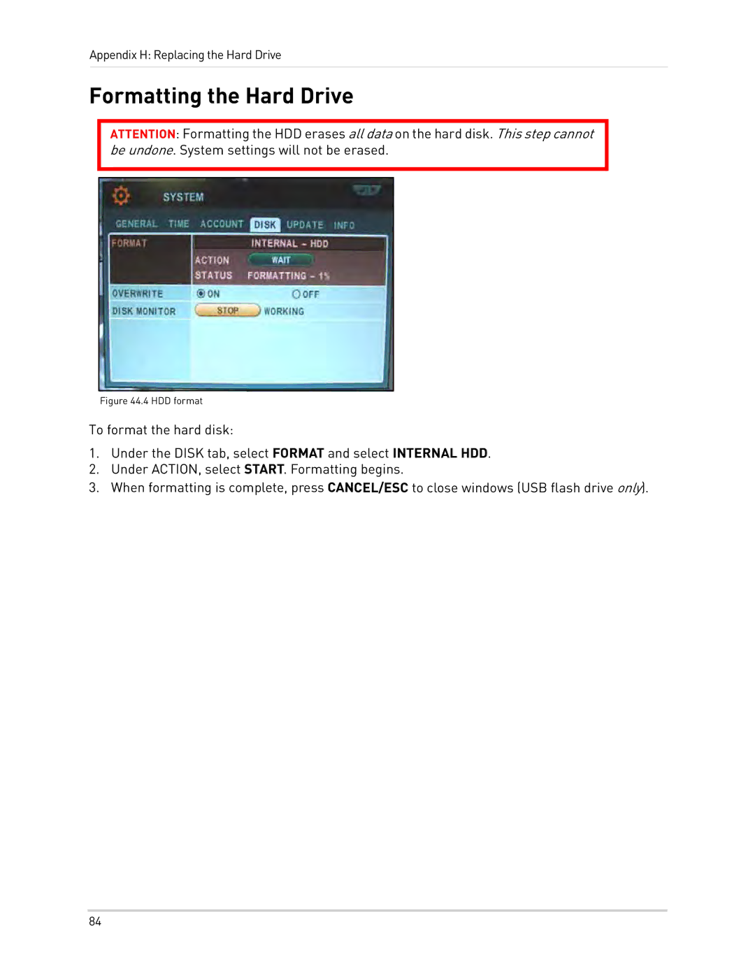 Epson DH200 instruction manual Formatting the Hard Drive, HDD format 