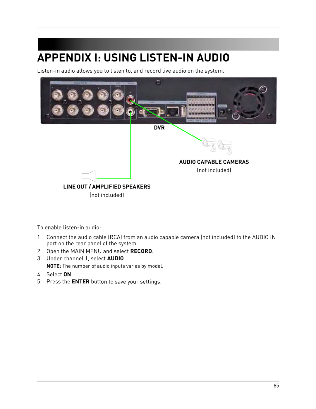 Epson DH200 instruction manual Appendix I Using LISTEN-IN Audio, Line OUT / Amplified Speakers 