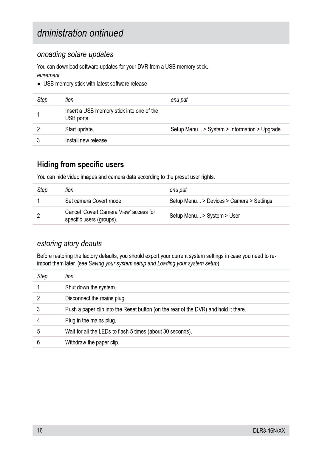 Epson DLR3-16N/410CDV manual Downloading software updates, Hiding from specific users, Restoring factory defaults 