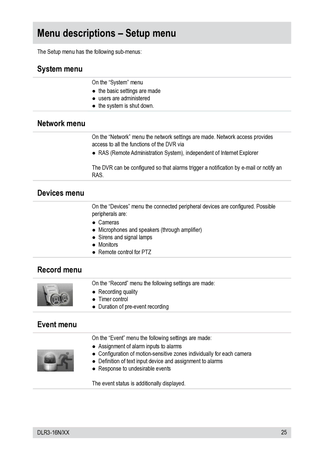 Epson DLR3-16N/660CDV, DLR3-16N/410CDV manual Menu descriptions Setup menu 