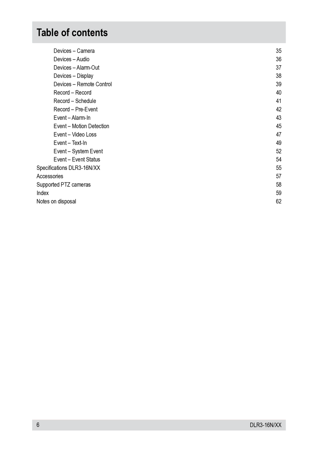 Epson DLR3-16N/410CDV, DLR3-16N/660CDV manual Table of contents 