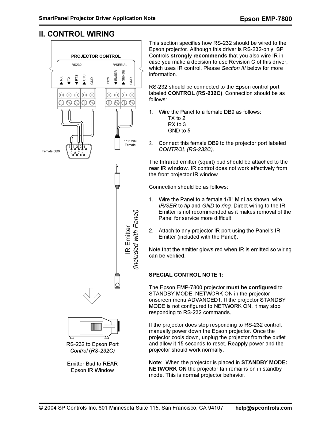 Epson DR-EPS19 quick start II. Control Wiring, Control RS-232C 