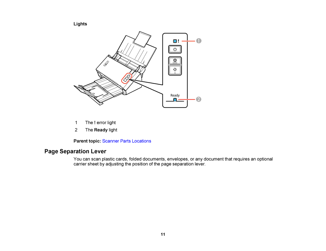 Epson DS-510 manual Separation Lever, Lights 