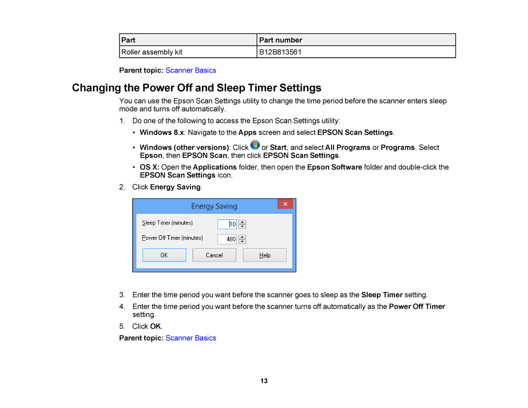 Epson DS-510 manual Changing the Power Off and Sleep Timer Settings, Click Energy Saving 