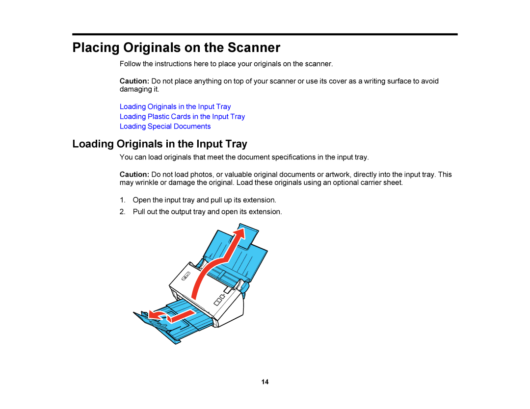 Epson DS-510 manual Placing Originals on the Scanner, Loading Originals in the Input Tray 