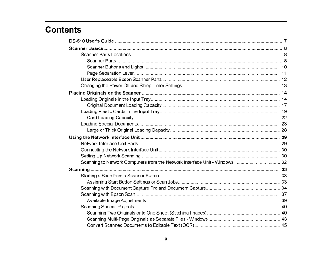 Epson DS-510 manual Contents 