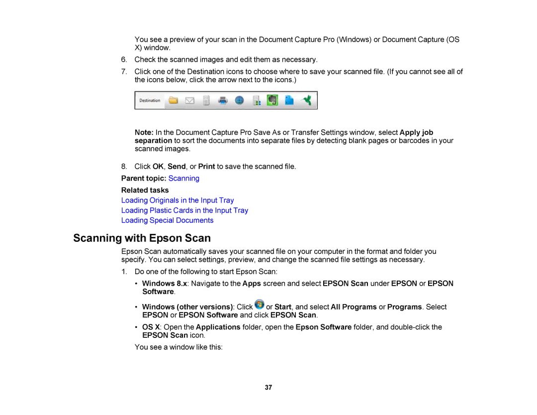 Epson DS-510 manual Scanning with Epson Scan, Parent topic Scanning Related tasks 