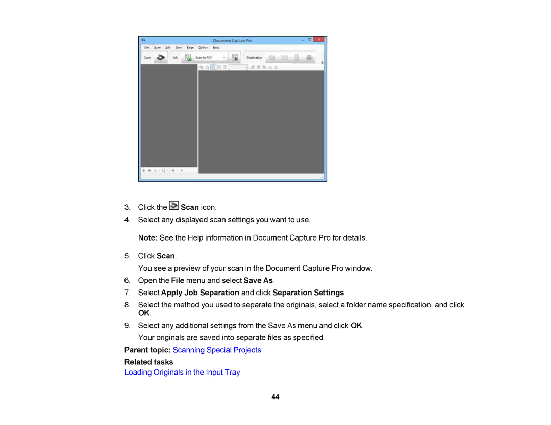 Epson DS-510 manual Select Apply Job Separation and click Separation Settings 