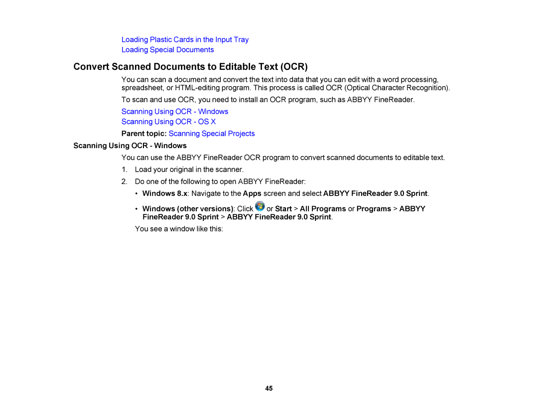 Epson DS-510 manual Convert Scanned Documents to Editable Text OCR, Scanning Using OCR Windows 