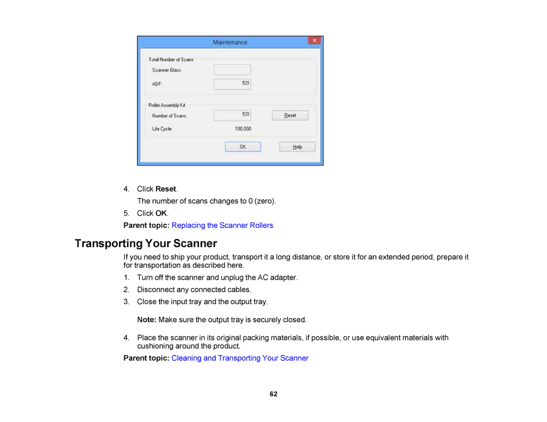 Epson DS-510 manual Transporting Your Scanner 