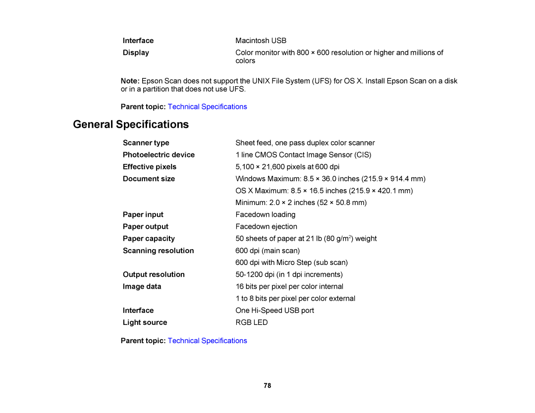 Epson DS-510 manual General Specifications 