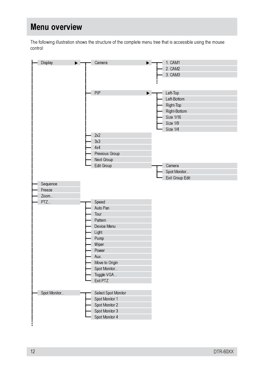 Epson DTR-60XX, DTR-6008/250CD, DTR-6016/750CD, DTR-6016/250CD, DTR-6008/750CD operating instructions Menu overview, Pip 