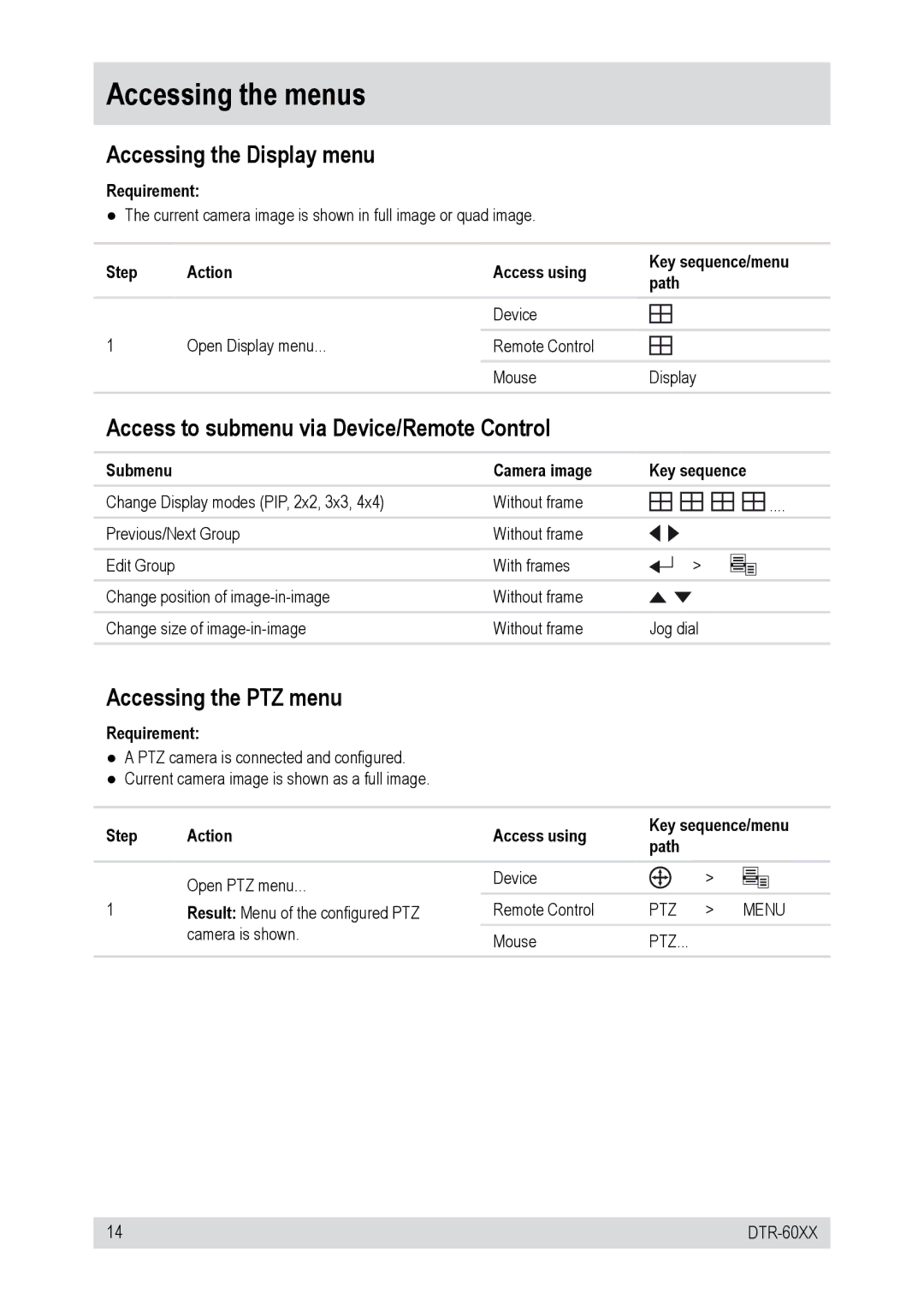 Epson DTR-6008/750CD Accessing the menus, Accessing the Display menu, Access to submenu via Device/Remote Control 