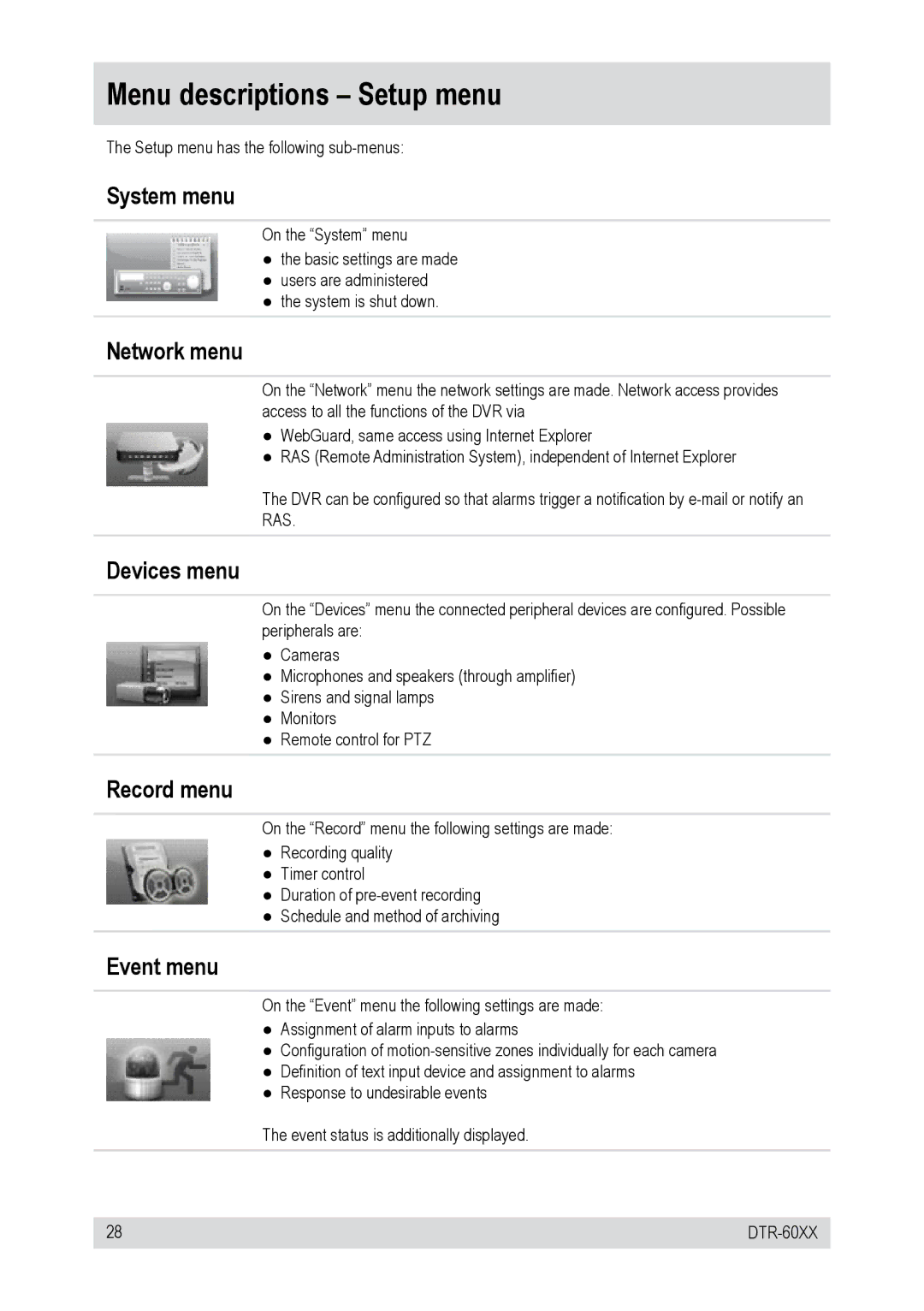 Epson DTR-6016/250CD, DTR-6008/250CD, DTR-6016/750CD, DTR-60XX, DTR-6008/750CD Menu descriptions Setup menu 