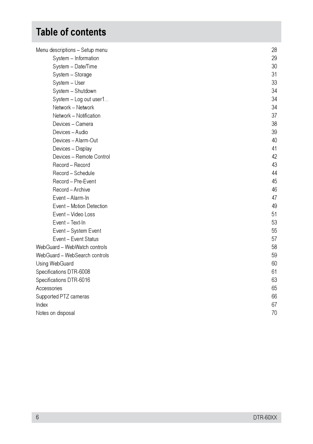 Epson DTR-6016/750CD, DTR-6008/250CD, DTR-60XX, DTR-6016/250CD, DTR-6008/750CD operating instructions Table of contents 