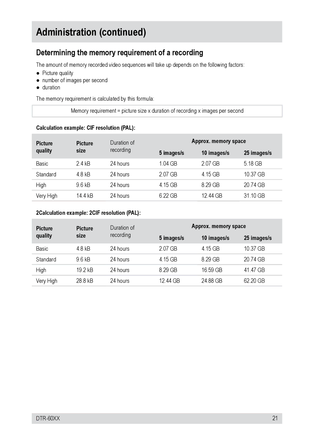 Epson DTR-6016/500CD, DTR-6008/500CD manual Determining the memory requirement of a recording 