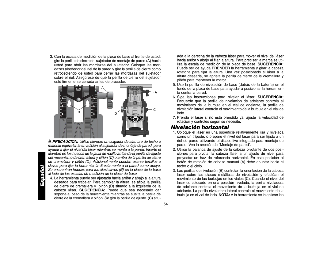 Epson DW073 instruction manual Nivelación horizontal 