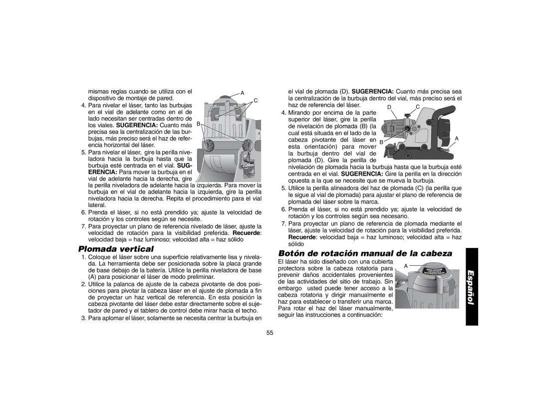 Epson DW073 instruction manual Plomada vertical, Botón de rotación manual de la cabeza 