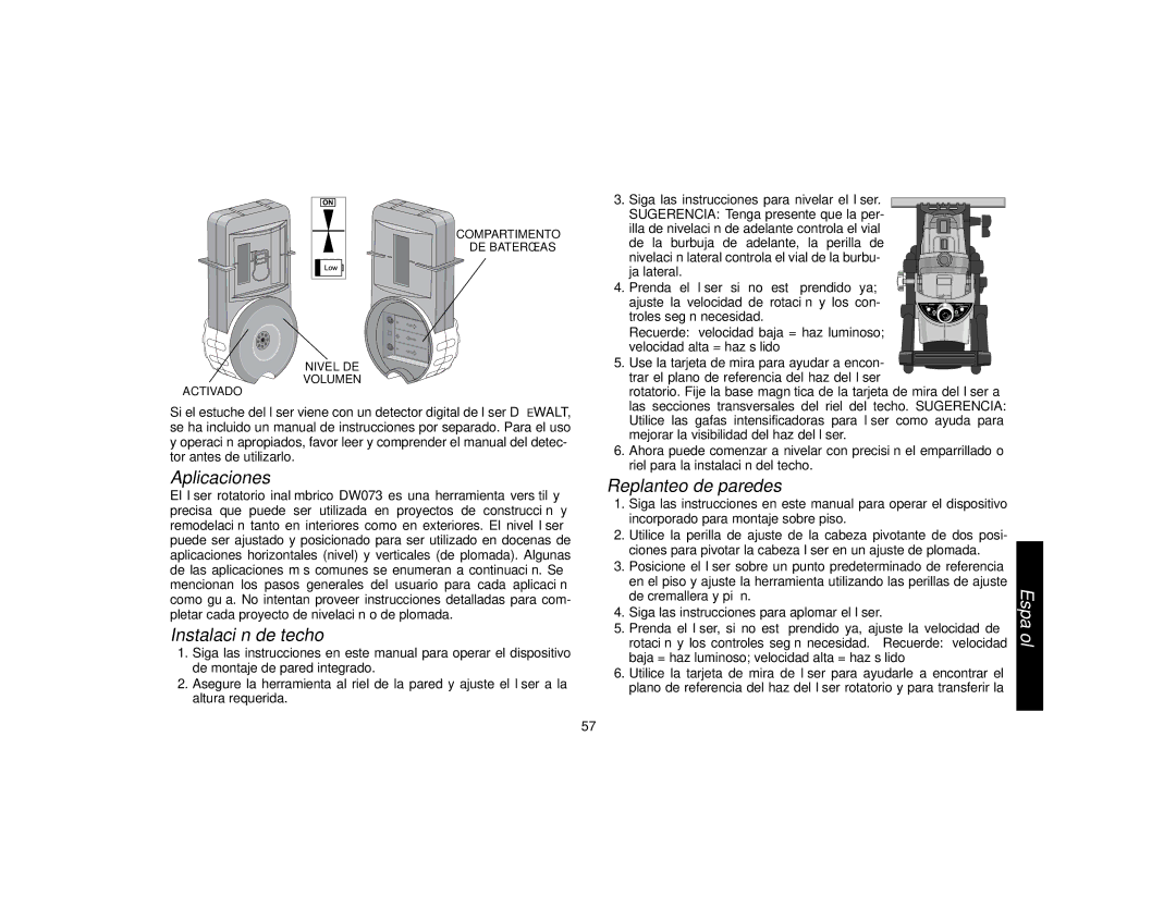 Epson DW073 instruction manual Aplicaciones, Instalación de techo, Replanteo de paredes 