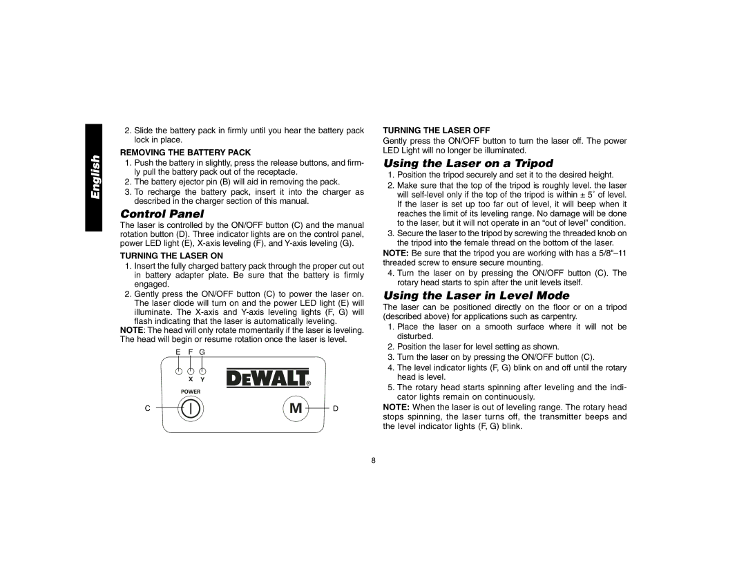 Epson DW076 instruction manual Control Panel, Using the Laser on a Tripod, Using the Laser in Level Mode 