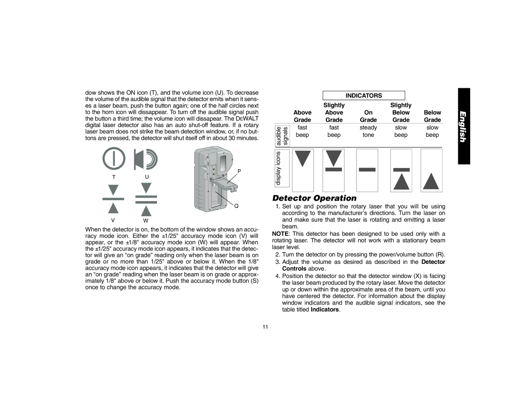 Epson DW076 instruction manual Detector Operation, Indicators 