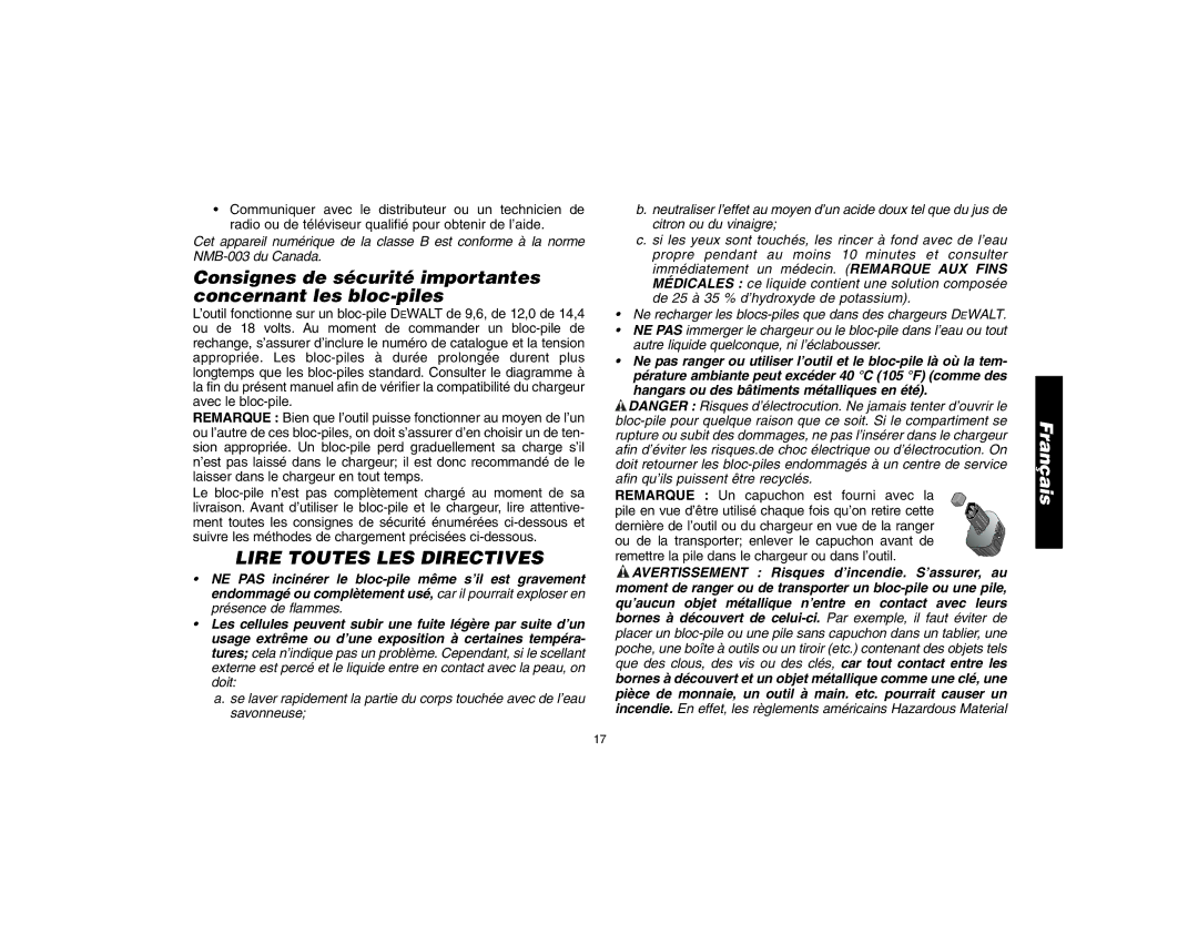 Epson DW076 instruction manual Consignes de sécurité importantes concernant les bloc-piles, Lire Toutes LES Directives 