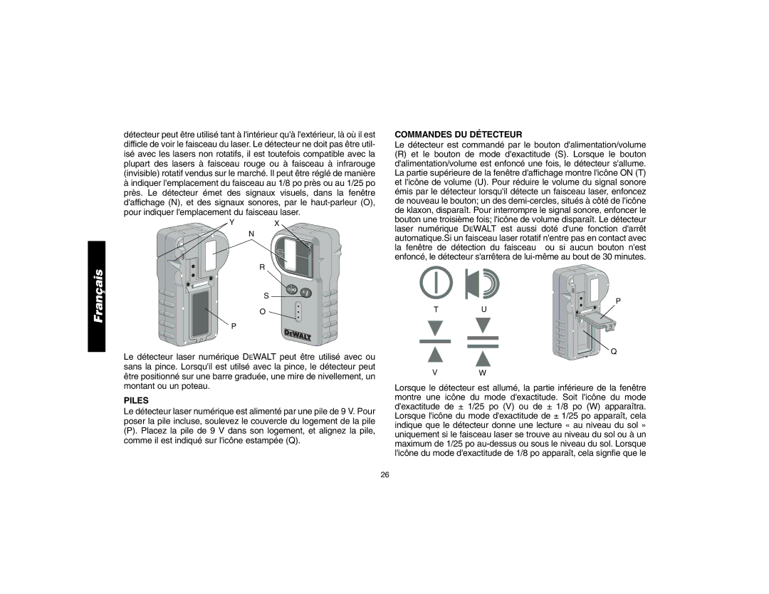 Epson DW076 instruction manual Piles, Commandes DU Détecteur 