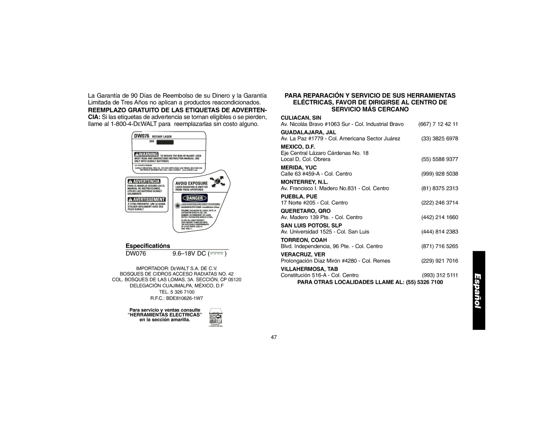 Epson DW076 instruction manual Especificatións 