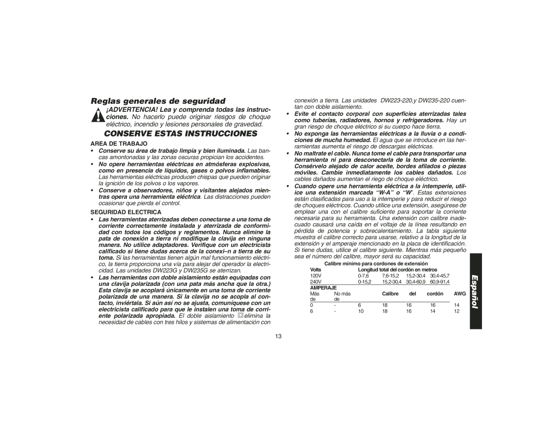 Epson DW217 instruction manual Reglas generales de seguridad, Area DE Trabajo, Seguridad Electrica 