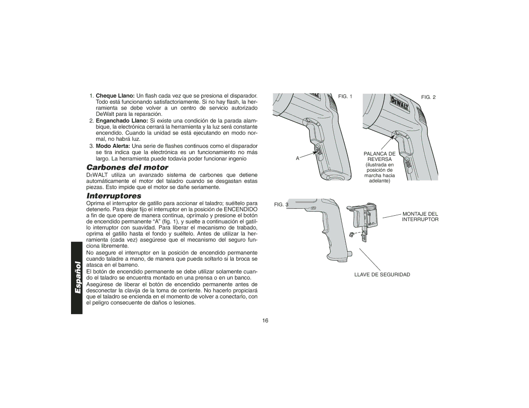 Epson DW217 instruction manual Carbones del motor, Interruptores 