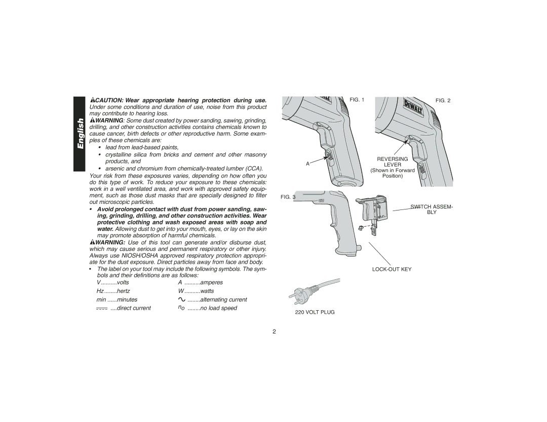 Epson DW217 instruction manual Minutes Alternating current Direct current No load speed 