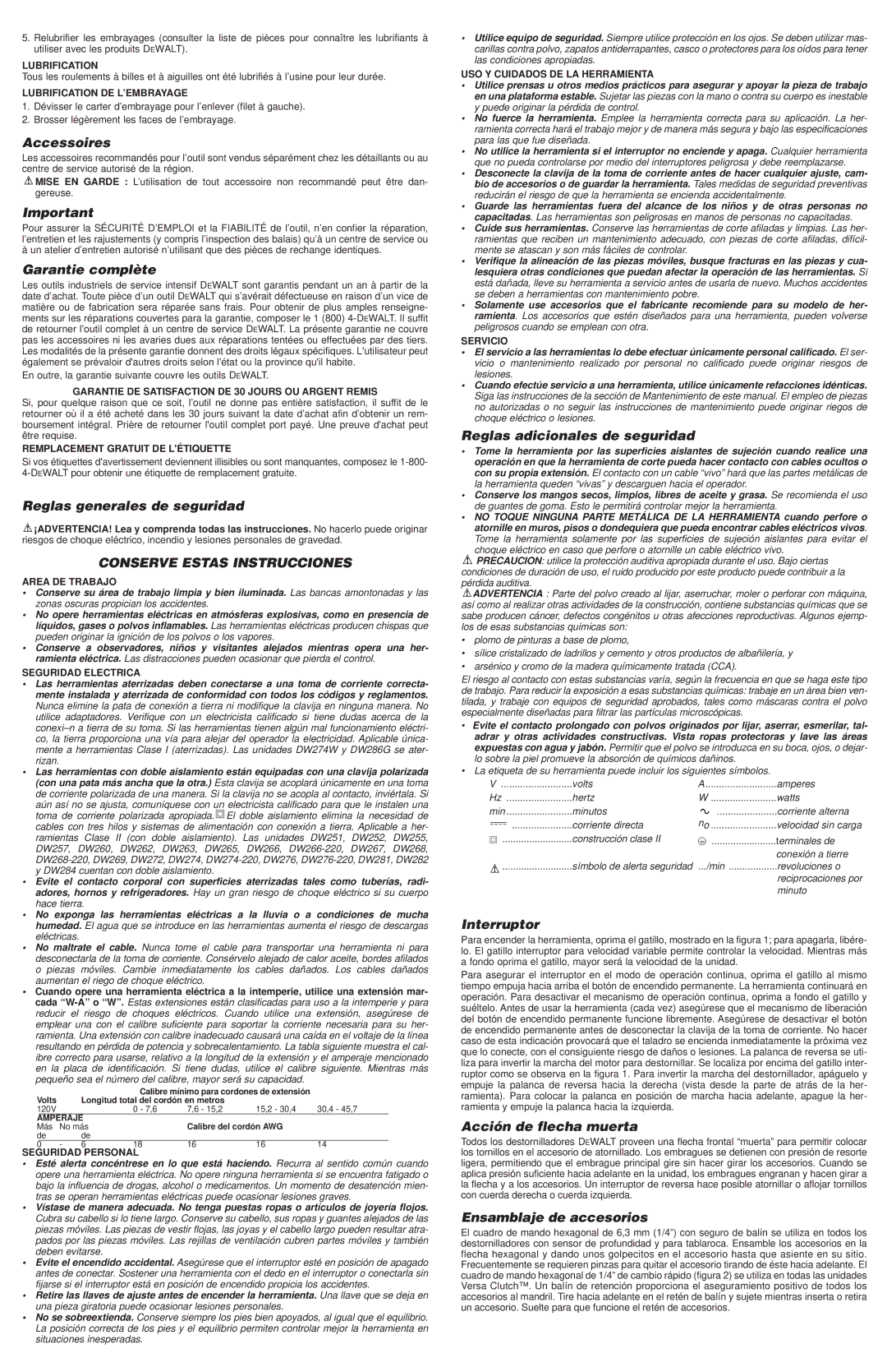 Epson DW251 Accessoires, Garantie complète, Reglas generales de seguridad, Reglas adicionales de seguridad, Interruptor 