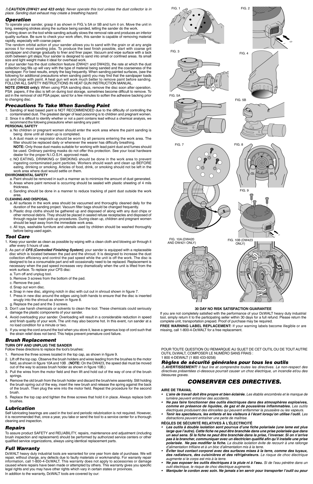 Epson DW420 Operation, Precautions To Take When Sanding Paint, Tool Care, Brush Replacement, Lubrication, Repairs 