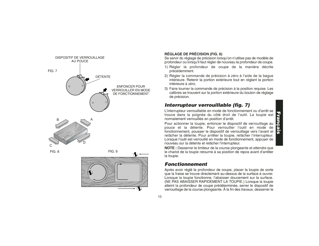 Epson DW621 manual Interrupteur verrouillable fig, Fonctionnement, Réglage DE Précision FIG 