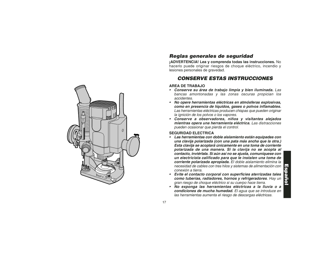 Epson DW621 manual Reglas generales de seguridad, Area DE Trabajo, Seguridad Electrica 